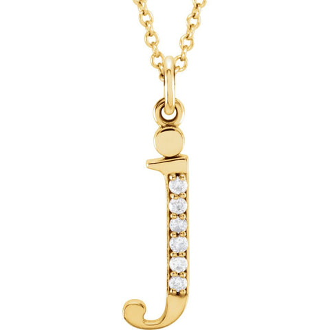 14k Yellow Gold .03 CTW Diamond Lowercase Letter "j" Initial 16" Necklace