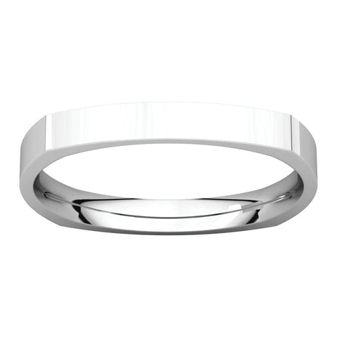 14k White Gold 2.5mm Square Comfort Fit Band, Size 9