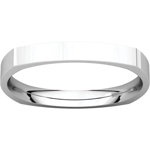 14k White Gold 2.5mm Square Comfort Fit Band, Size 6.5