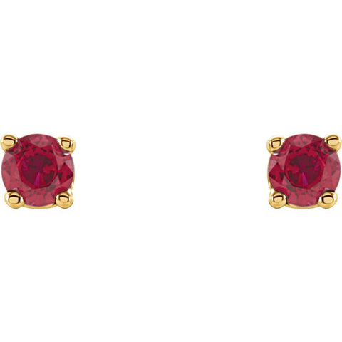 14k Yellow Gold 2.5mm Round Ruby Earrings