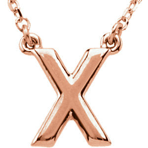14k Rose Gold Letter "X" Block Initial 16" Necklace