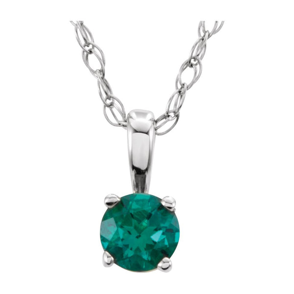14k White Gold Chatham® Created Emerald "May" Birthstone 14" Necklace