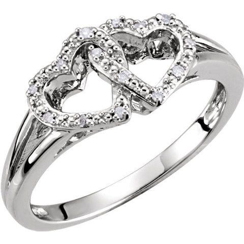 Sterling Silver .05 CTW Diamond Double Heart Design Ring Size 8
