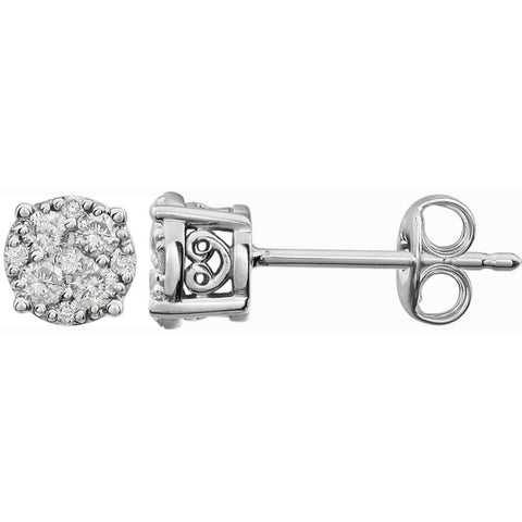 14k White Gold 3/8 CTW Diamond Cluster Friction Post Earrings