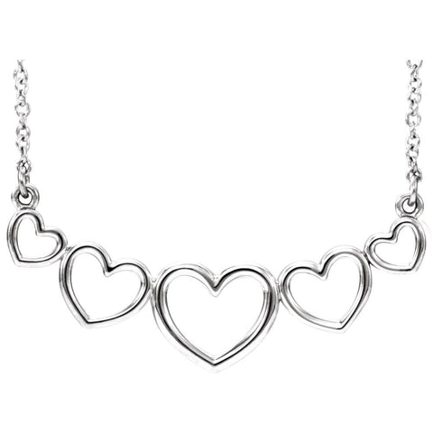 14k White Gold Graduated Heart 17.5" Necklace