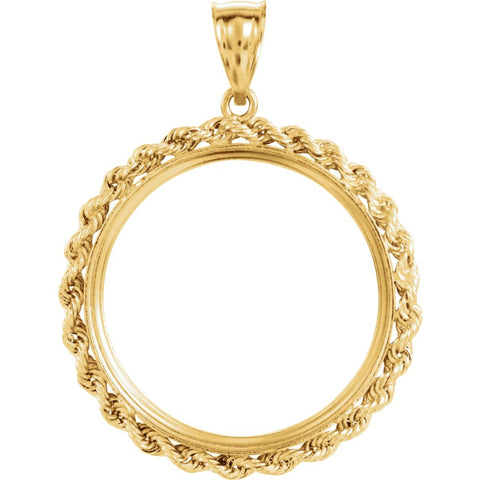 14k Yellow Gold 27x2mm Tab Back Solid Rope Coin Frame Pendant for U.S. $10.00 or 1/2 Ounce Chinese Panda