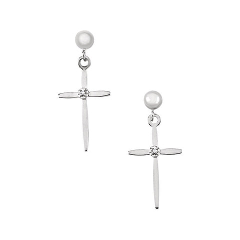 14k White Gold .01 CTW Diamond Cross Earrings