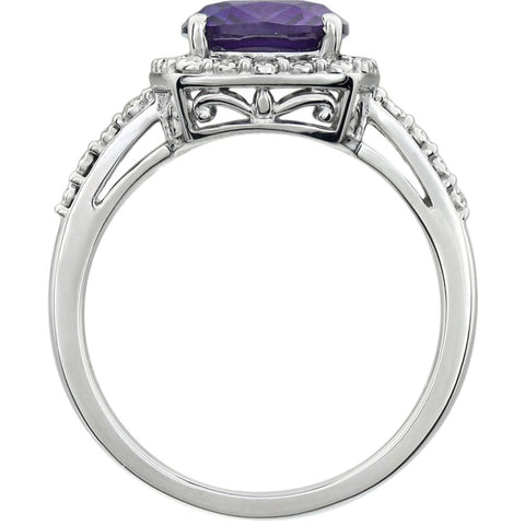 14k White Gold Amethyst & .07 CTW Diamond Ring, Size 7
