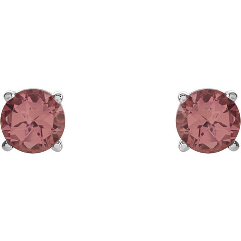 14k White Gold 6mm Round Pink Tourmaline Friction Post Stud Earrings