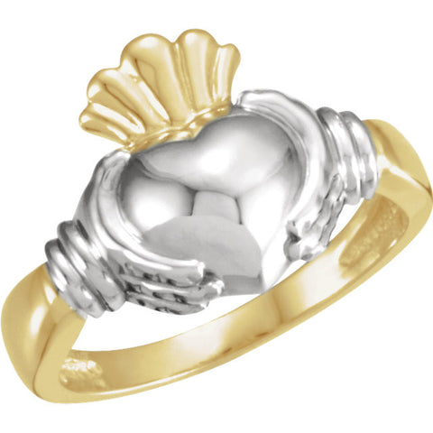 14K Yellow & White Ladies Claddagh Ring, Size 7