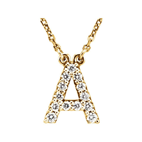 14k Yellow Gold Letter "A" 1/6 CTW Diamond 16" Necklace
