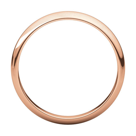 14k Rose Gold 3mm Half Round Band, Size 7.5