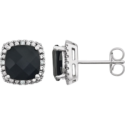 14k White Gold Onyx & .06 CTW Diamond Earrings