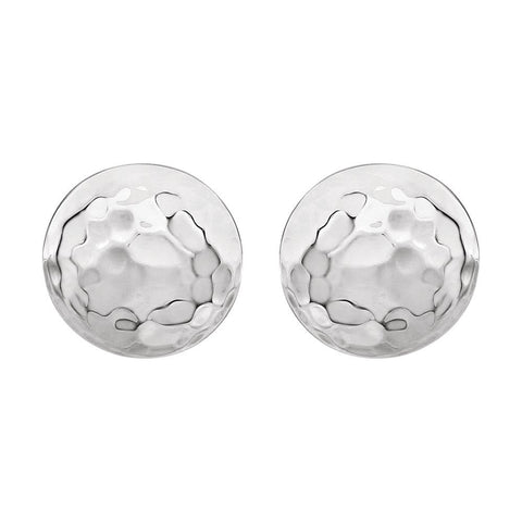 14k White Gold Hammered Disk Earrings