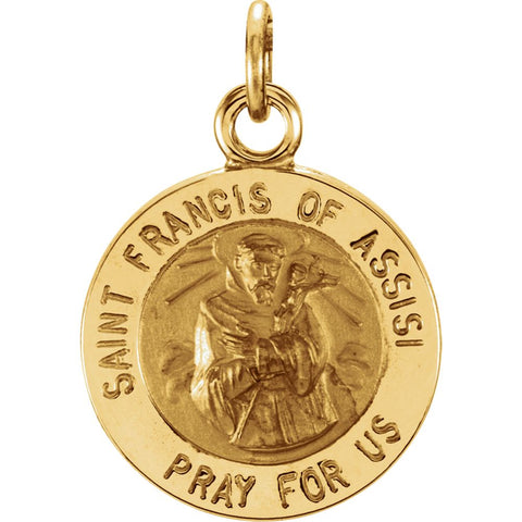 14k Yellow Gold 12mm Round St. Francis of Assisi Medal