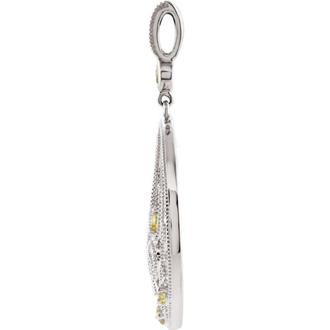 14k White Gold Yellow Sapphire Filigree Pendant