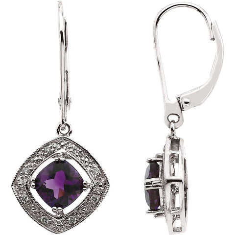 14k White Gold .08 CT w Diamond & Amethyst Earrings