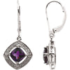 Pair of 06.00 mm and 0.08 CTTW Genuine Amethyst and Diamond Earrings in 14K White Gold