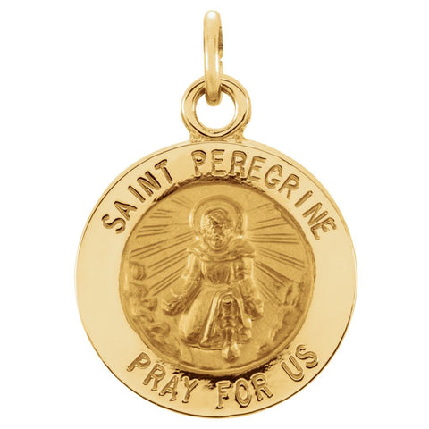 14k Yellow Gold 12mm Round St. Peregrine Medal