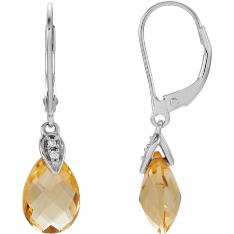 14k White Gold Citrine & .025 CTW Diamond Earrings