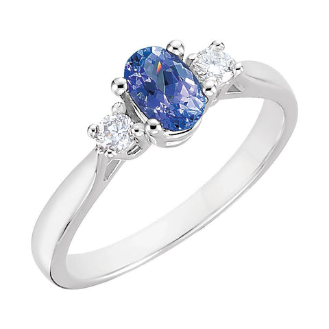 14k White Gold Tanzanite & 1/6 CTW Diamond Ring, Size 6