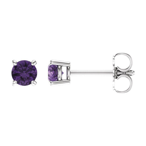 14k White Gold 4mm Round Amethyst Earrings