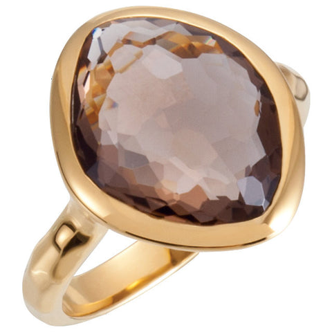 18K Yellow Gold Vermeil 15x11x6mm Smoky Quartz Ring Size 8