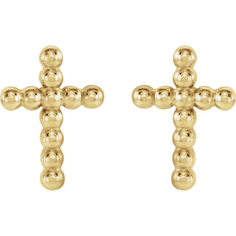 14k Yellow Gold Beaded Cross Earrings