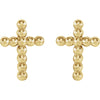 14k Yellow Gold Beaded Cross Earrings