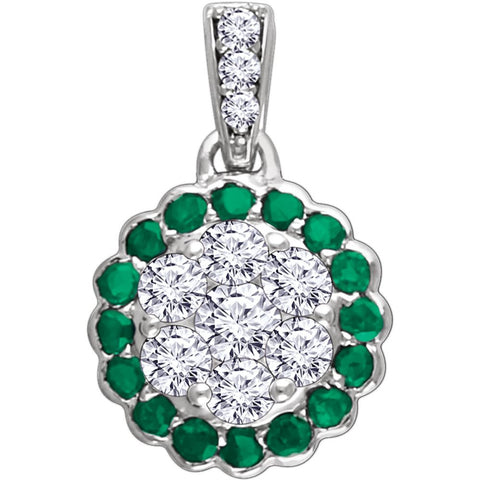 14k White Gold Emerald & 1/3 CTW Diamond Necklace