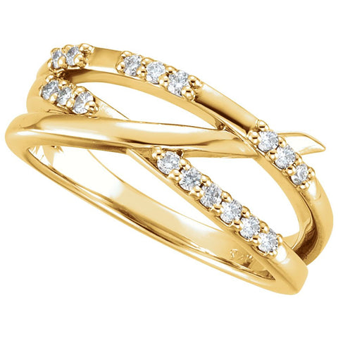 14k Yellow Gold 1/4 CTW Diamond Criss-Cross Ring, Size 7