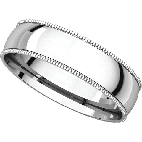 Platinum 5mm Light Comfort Fit Milgrain Band , Size 10.5