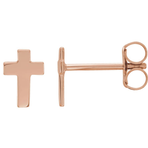 14k Rose Gold 7x5mm Cross Earrings