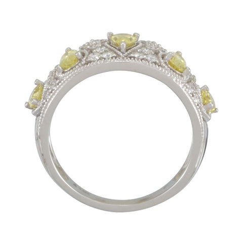14k White Gold Canary Yellow Sapphire & 1/3 CTW Diamond Ring, Size 7