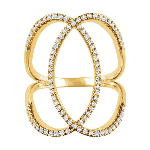 14k Yellow Gold 3/8 CTW Diamond Freeform Ring, Size 7