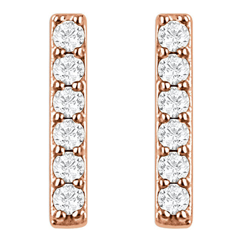 14k Rose Gold 1/10 CTW Diamond Vertical Bar Earrings