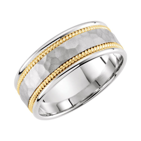 14K White & Yellow Gold 8mm Hammered Hand-Woven Band Size 10
