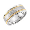 14k White & Yellow Gold 8mm Hammered Hand-Woven Comfort-Fit Wedding Band for Men, Size 10