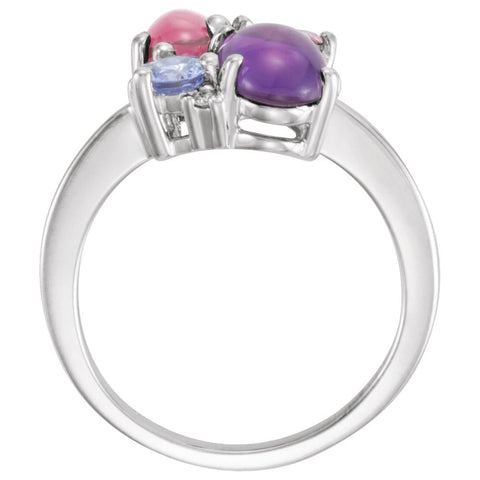 14k White Gold Amethyst, Rhodolite Garnet, Pink Topaz, Tanzanite & .03 CTW Diamond Multi-Shape Cluster Ring, Size 7