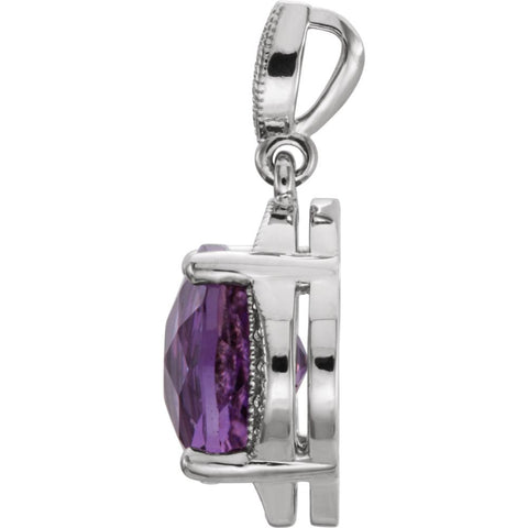 14k White Gold Checkerboard Amethyst & Diamond Pendant