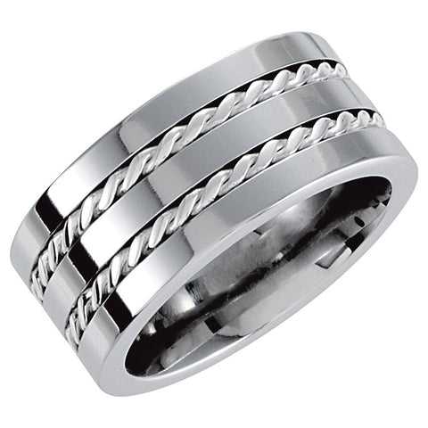 Cobalt 10mm Band with Sterling Silver Cable Inlay Size 8.5