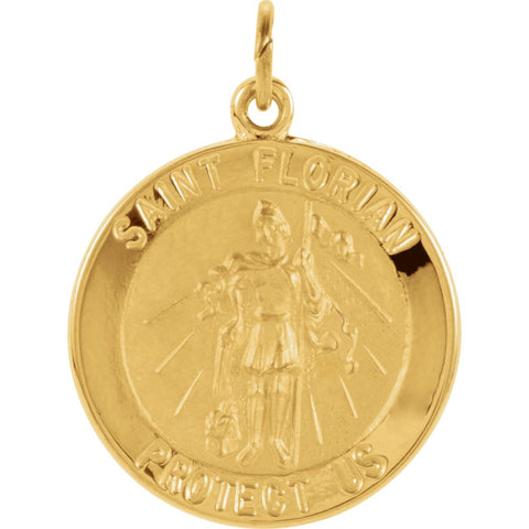 14k Yellow Gold 18mm Round St. Florian Medal