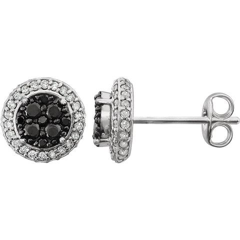 14k White Gold 1/2 CTW Diamond Black & White Halo-Style Earrings