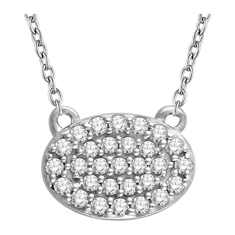 14k White Gold 1/5 CTW Diamond Oval Cluster 16-18" Necklace