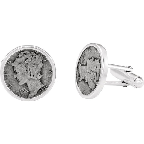 Sterling Silver Mercury Dime Coin Cuff Links