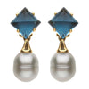 18k White Gold Aquarella® South Sea Cultured Pearl & London Blue Topaz Earrings