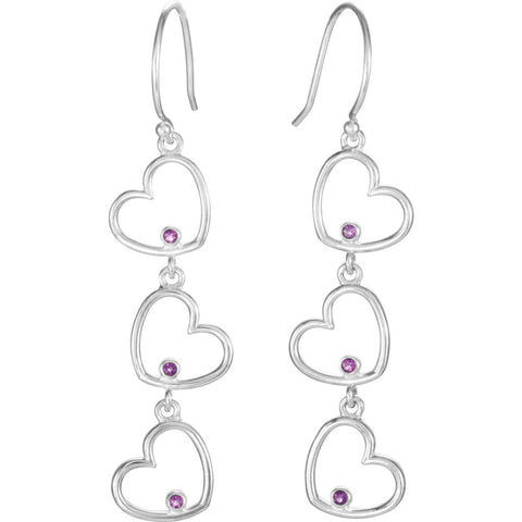 Sterling Silver Amethyst Triple Heart Dangle Earrings