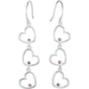 Sterling Silver Amethyst Triple Heart Dangle Earrings
