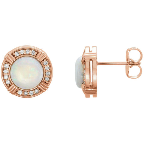 14k Rose Gold Opal & 1/6 CTW Diamond Earrings