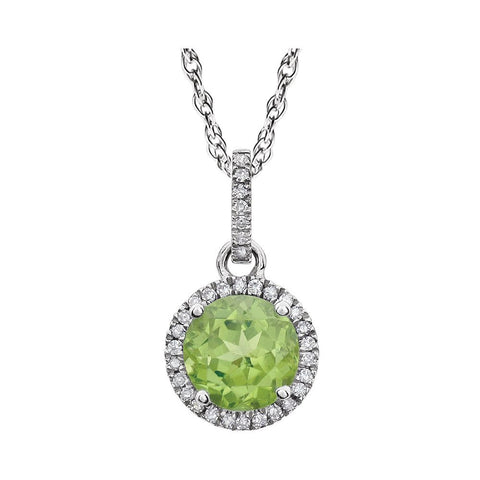 14k White Gold Peridot & 1/10 CTW Diamond 18" Necklace